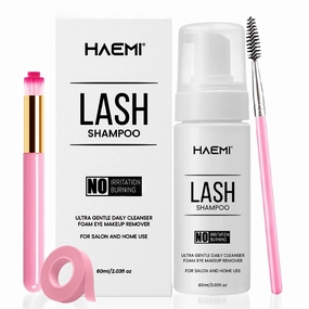 Eyelash Shampoo Kit for Extensions 60ml – Oil-Free Foam Lash Cleanser with Brush, Mascara Wand, Tape & Storage Box – Deep Cleansing Lash Wash for Sensitive Eyes, Salon & Home Use