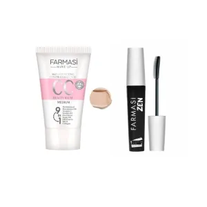 FARMASi Makeup CC Cream 1,7 Fl Oz (Medium), Pure, Natural and Flawless Finish, Medium to Full Coverage, All-Day Hold, All Skin Types, Zen Mascara Extension Lash 0.27 fl.oz