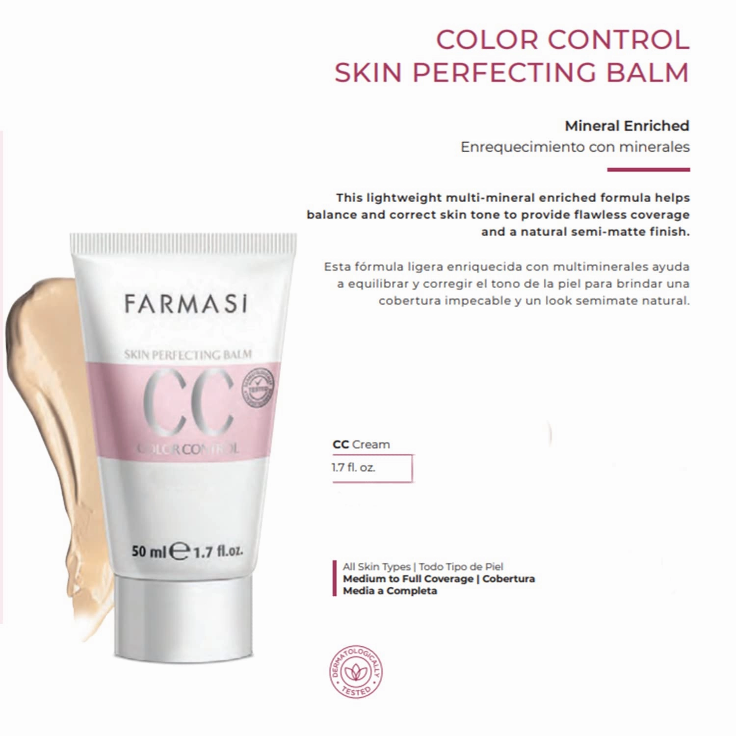 FARMASi Makeup CC Cream 1,7 Fl Oz (Light), Pure, Natural and Flawless Finish, Medium to Full Coverage, All-Day Hold, All Skin Types, Zen Mascara Extension Lash 0.27 fl.oz
