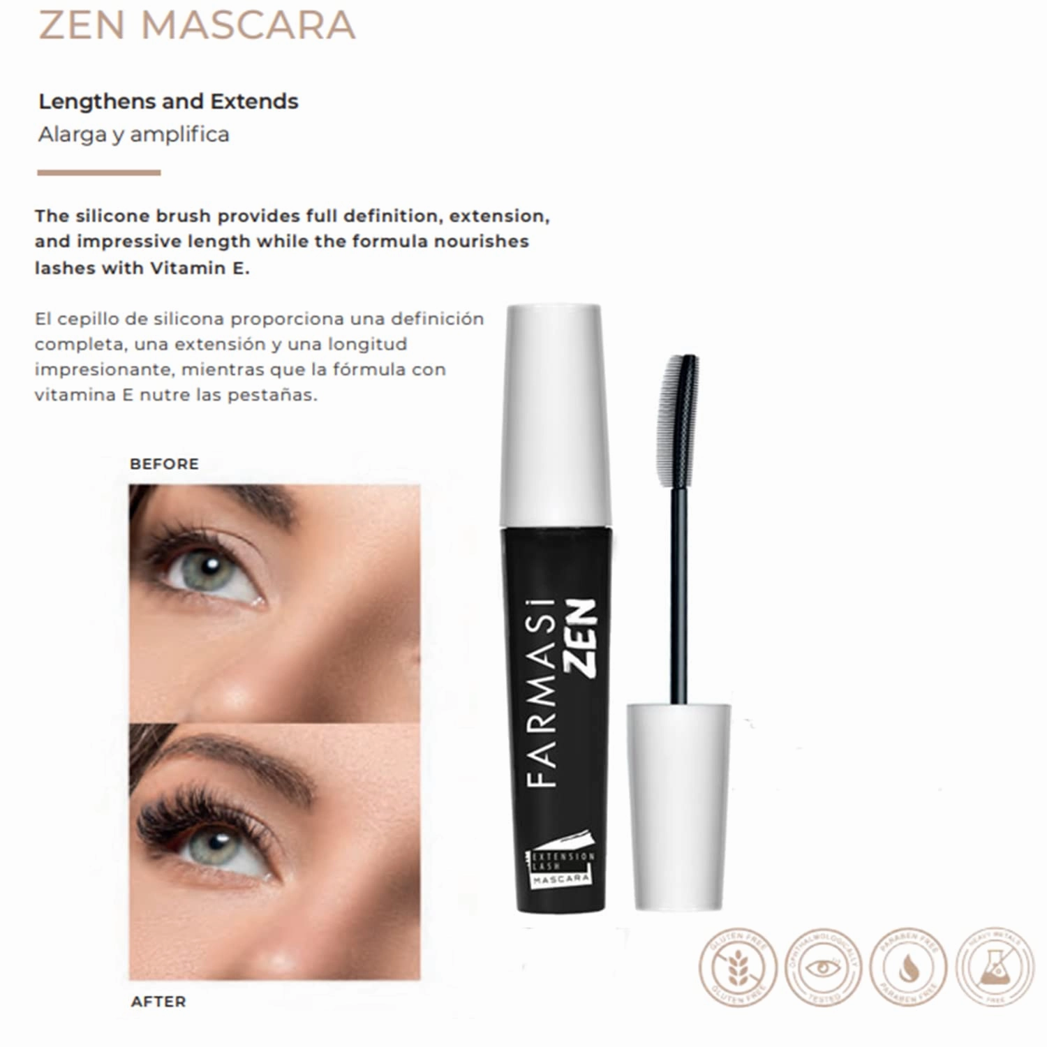 FARMASi Makeup CC Cream 1,7 Fl Oz (Light), Pure, Natural and Flawless Finish, Medium to Full Coverage, All-Day Hold, All Skin Types, Zen Mascara Extension Lash 0.27 fl.oz