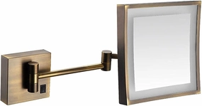 FIDEMM Wall Mounted Mirrors Makeup Shaving Mirror LED Lighted Bathroom Mirror for Hotel Vanity with Adjustable Extendable Square 8 Inch 3X Magnification Cosmetic Mirror (Color : Archaize)