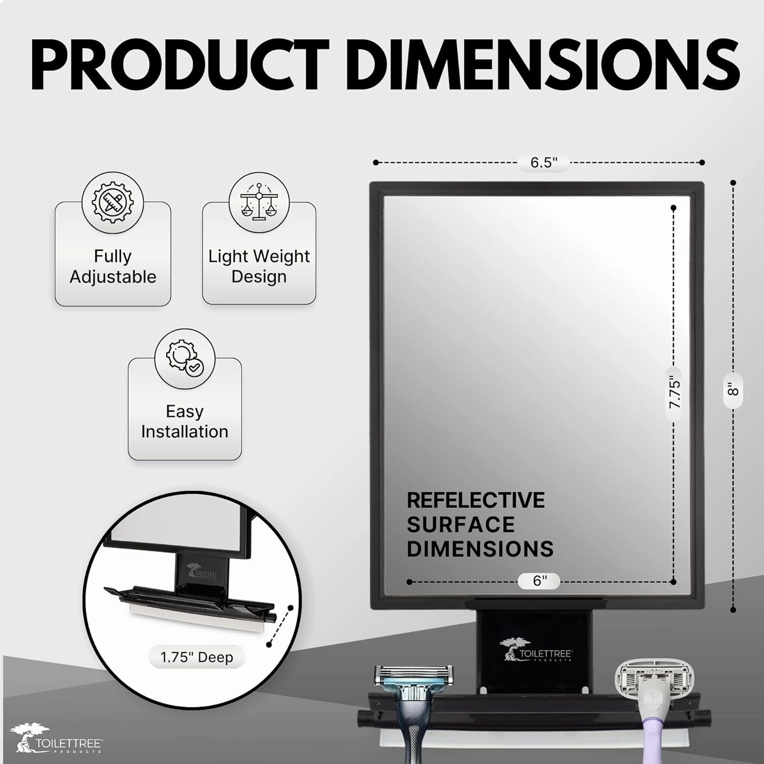 Fogless Shower Mirror - Anti-Fog Mirror - Adjustable Shaving Mirror with a Squeegee - Rust-Proof, Impact-Resistance Bathroom Shower Mirror - Tall