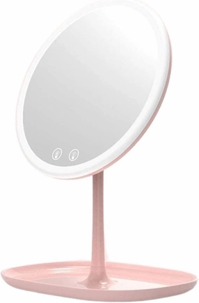 Foldable Makeup Mirror, Vanity Mirror Dimmable LED Lights with Wide-Angle t-button Screen and Countertop Adjustable