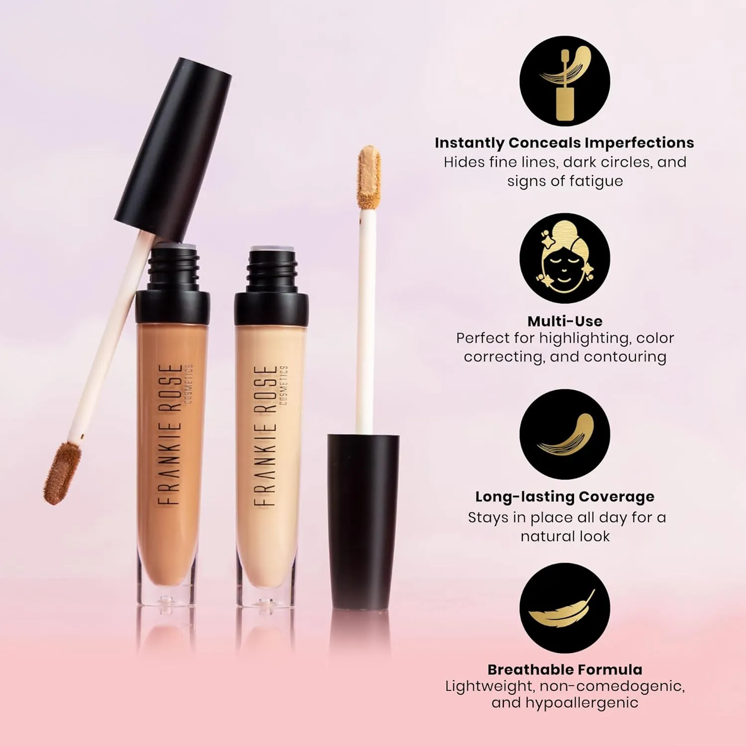 Frankie Rose Cosmetics Our Lil' Secret Concealer Sweat-Proof & Matte Under Eye Concealer, Long Lasting Full Coverage For Fine Lines, Dark Circles & Hide Imperfections - Angelic