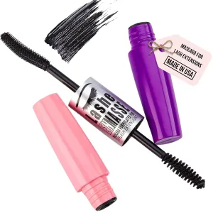 GladGirl Lashe EnMasse Mascara for Eyelash Extensions, Oil Free Mascara with Dual-Brush Wand, Made in the USA, Vegan and Hypoallergenic