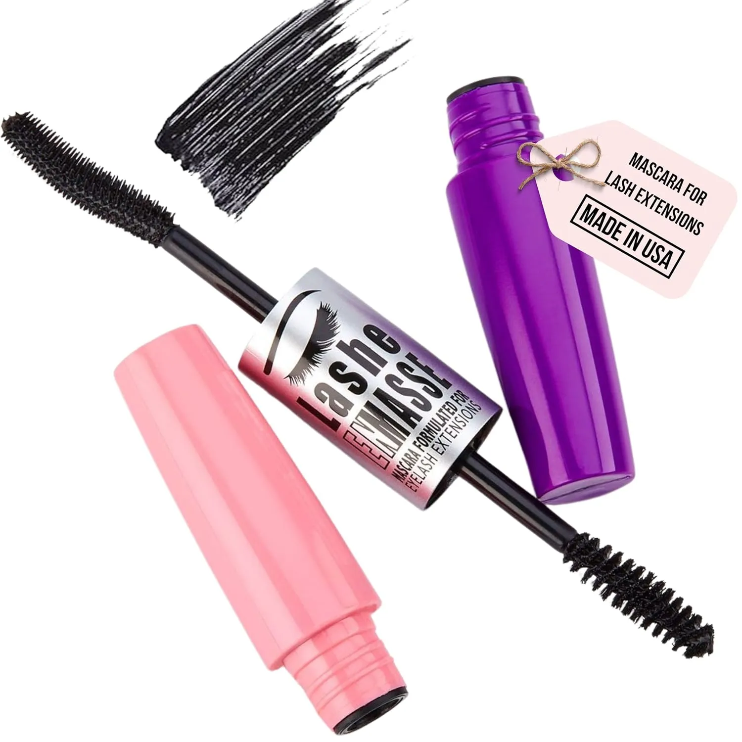 GladGirl Lashe EnMasse Mascara for Eyelash Extensions, Oil Free Mascara with Dual-Brush Wand, Made in the USA, Vegan and Hypoallergenic