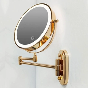 Gold Rechargeable LED Magnifying Mirror – Wall-Mounted Vanity Mirror with Adjustable Lighting & 360° Rotation