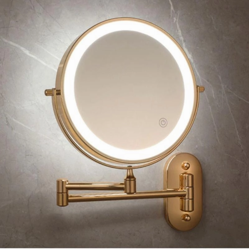 Gold Rechargeable LED Magnifying Mirror – Wall-Mounted Vanity Mirror with Adjustable Lighting & 360° Rotation