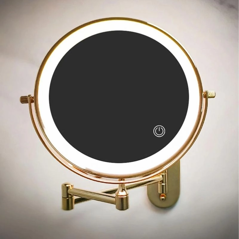 Gold Rechargeable LED Magnifying Mirror – Wall-Mounted Vanity Mirror with Adjustable Lighting & 360° Rotation
