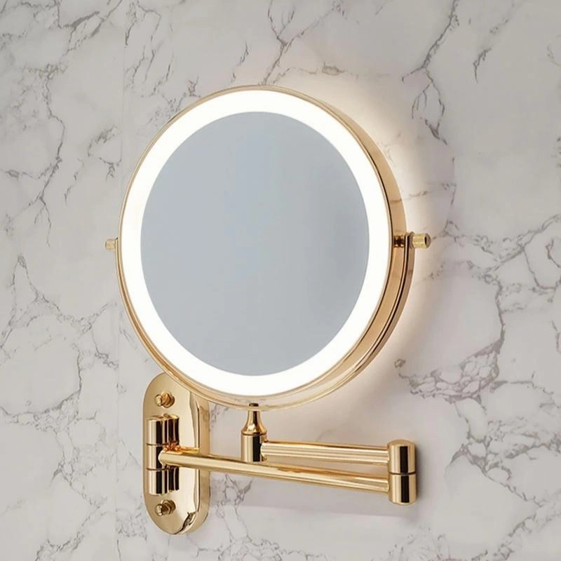 Gold Rechargeable LED Magnifying Mirror – Wall-Mounted Vanity Mirror with Adjustable Lighting & 360° Rotation