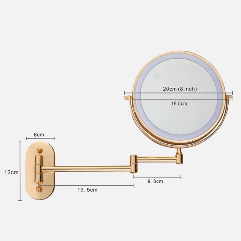 Gold Rechargeable LED Magnifying Mirror – Wall-Mounted Vanity Mirror with Adjustable Lighting & 360° Rotation