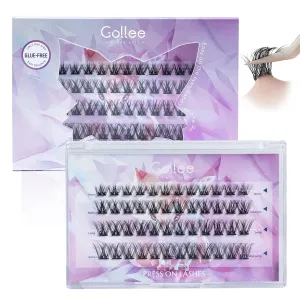 Gollee Self Adhesive Eyelashes 10-16mm | No Glue Needed Pre-Glued Lash Clusters | 48 Clusters Wispy Natural Look | Reusable Beginner Friendly No Residue