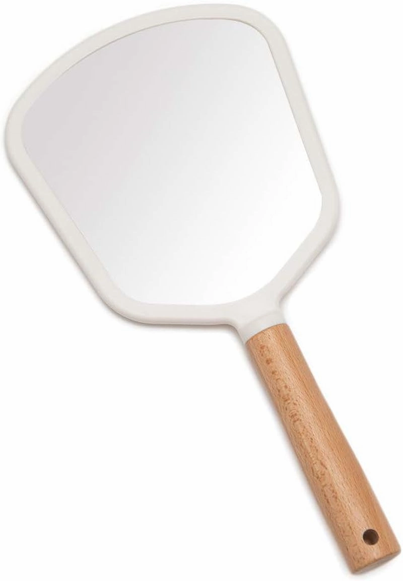 Hand Held Mirror with Handle for Makeup,Small Cute Wood Hand Mirror for Shaving with Hole Hanging Single-Sided Portable Travel Vanity Mirror for Men&Women(Square)