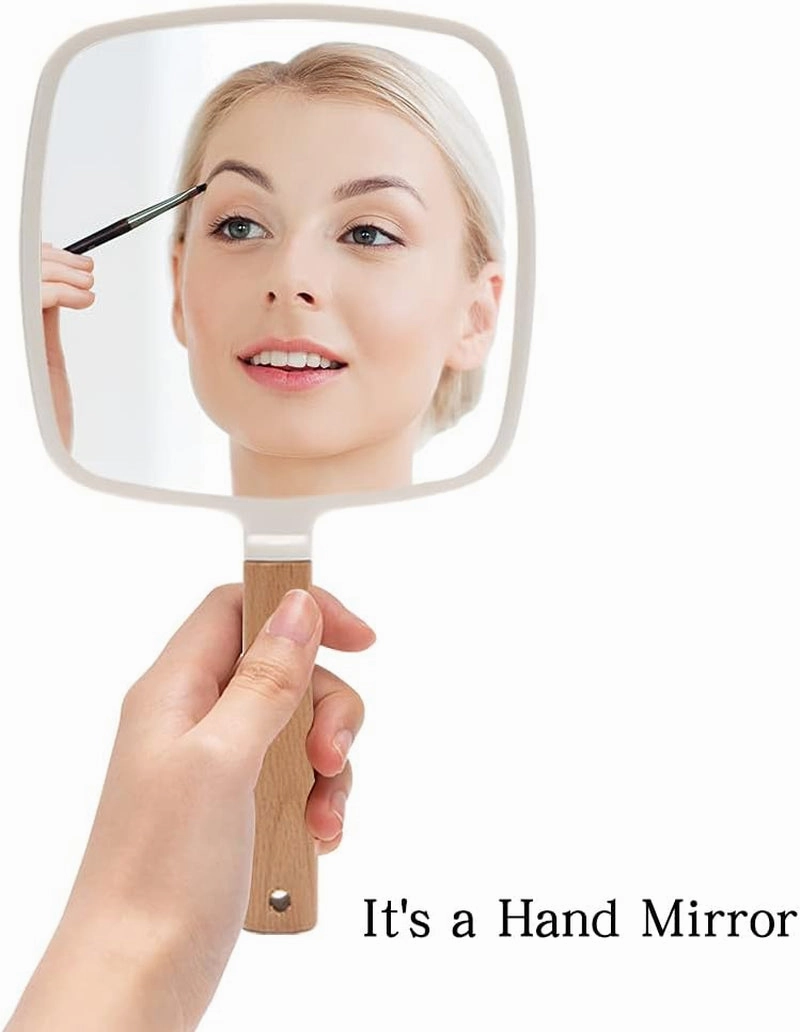 Hand Held Mirror with Handle for Makeup,Small Cute Wood Hand Mirror for Shaving with Hole Hanging Single-Sided Portable Travel Vanity Mirror for Men&Women(Square)