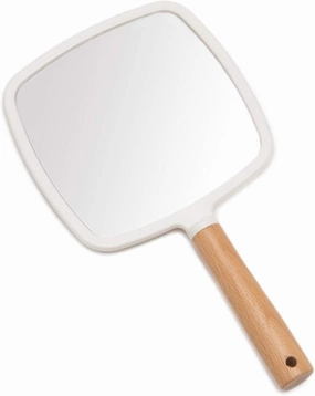 Hand Held Mirror with Handle for Makeup,Small Cute Wood Hand Mirror for Shaving with Hole Hanging Single-Sided Portable Travel Vanity Mirror for Men&Women(Square)