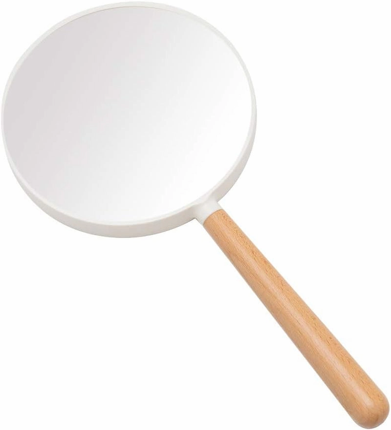 Hand Held Mirror with Handle for Makeup,Small Cute Wood Hand Mirror for Shaving with Hole Hanging Single-Sided Portable Travel Vanity Mirror for Men&Women(Square)