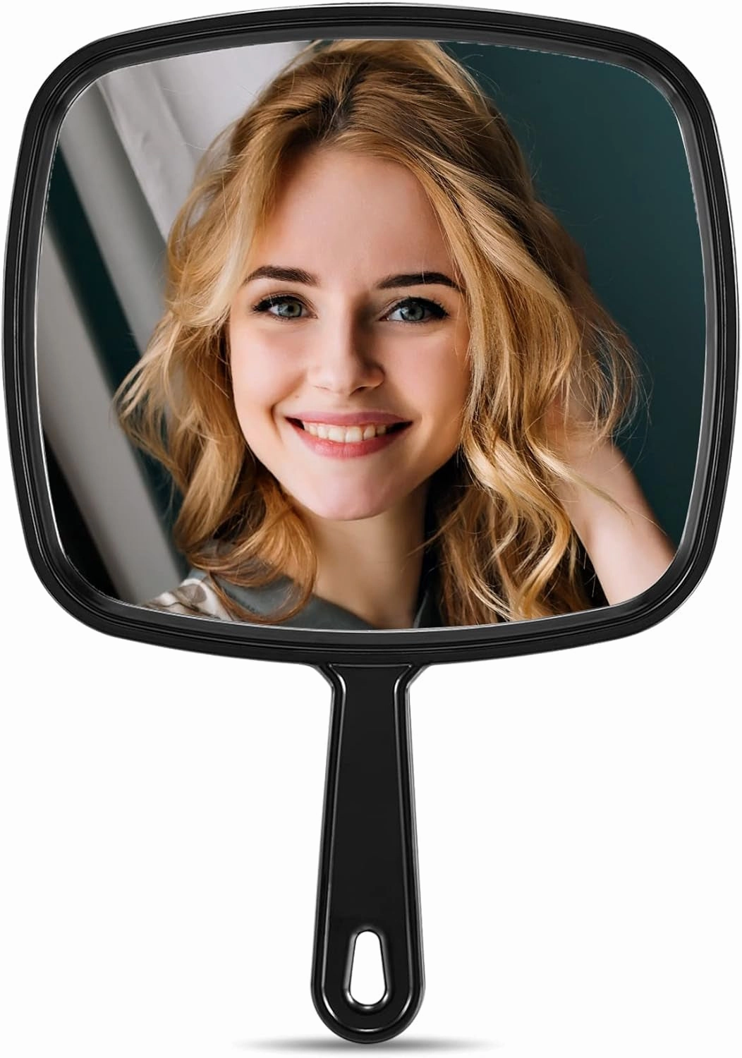 Hand Mirror, Barber Hairdressing Handheld Mirror with Handle for Salon, Square, Black, Medium