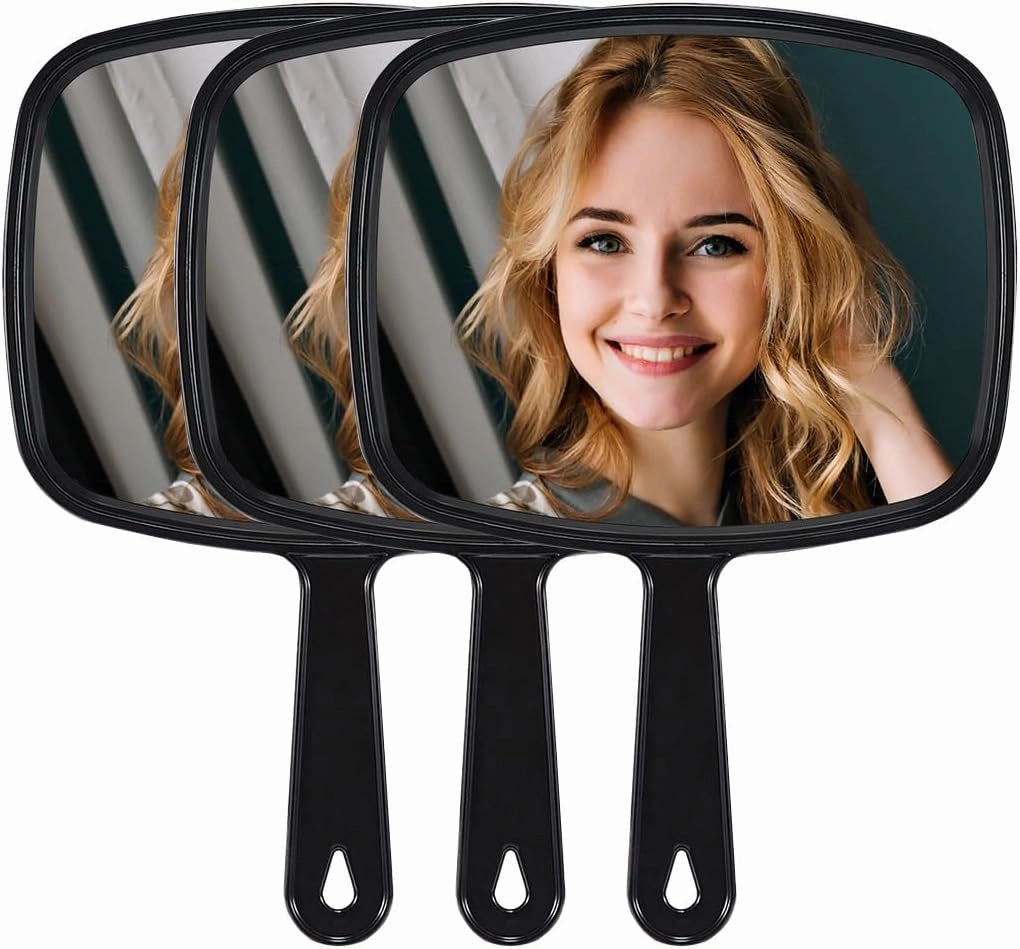 Hand Mirror, Barber Hairdressing Handheld Mirror with Handle for Salon, Square, Black, Medium