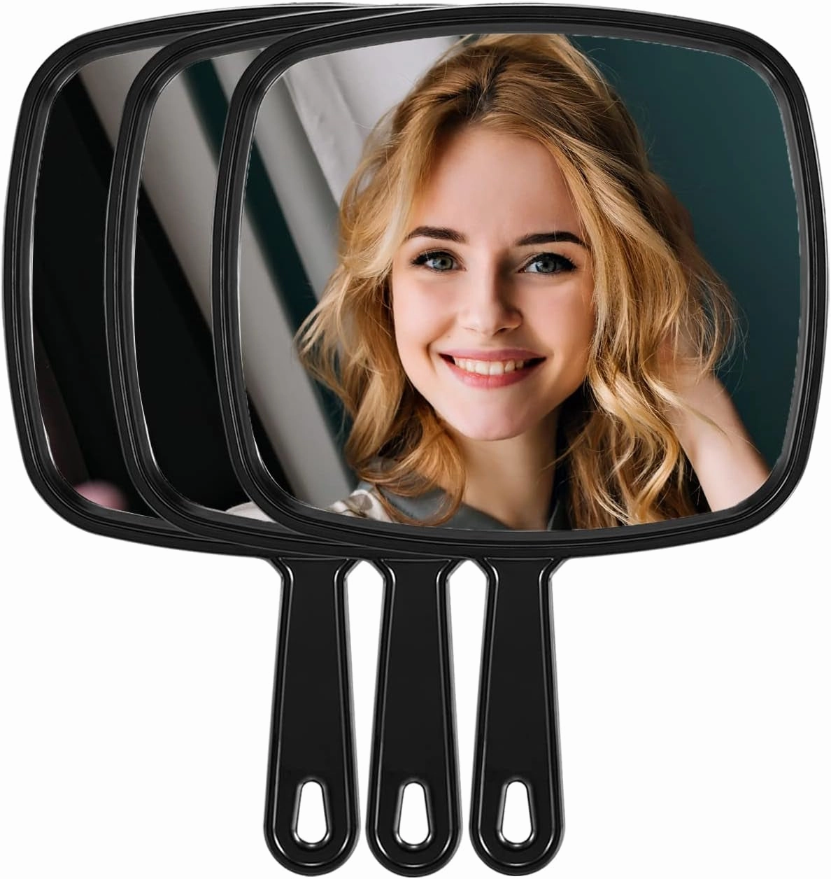 Hand Mirror, Barber Hairdressing Handheld Mirror with Handle for Salon, Square, Black, Medium