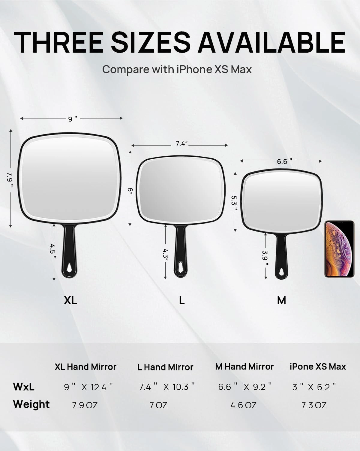Hand Mirror, Extra Large Black Handheld Mirror with Handle, 9" W X 12.4" L