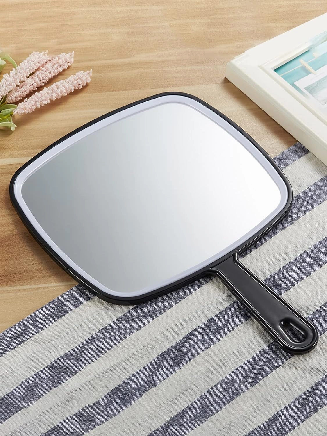 Hand Mirror, Extra Large Black Handheld Mirror with Handle, 9" W X 12.4" L