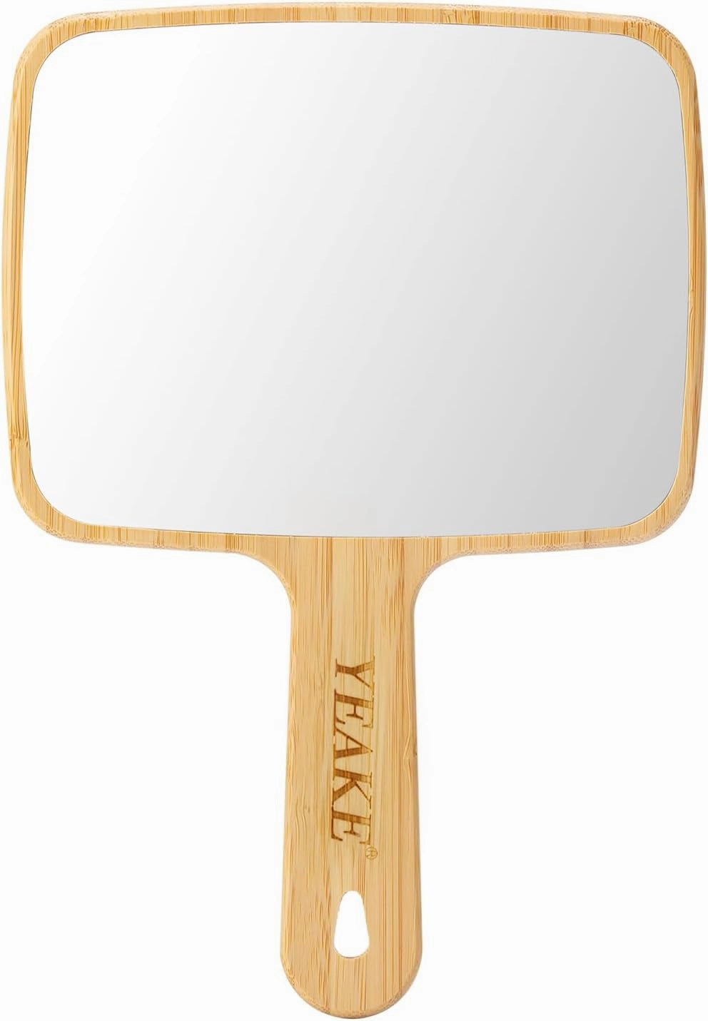 Hand Mirror,Natural Bamboo Handheld Mirror with Handle, Single-Sided Portable Travel Vanity Mirror for Men & Women,6.9" W X 9.9" L