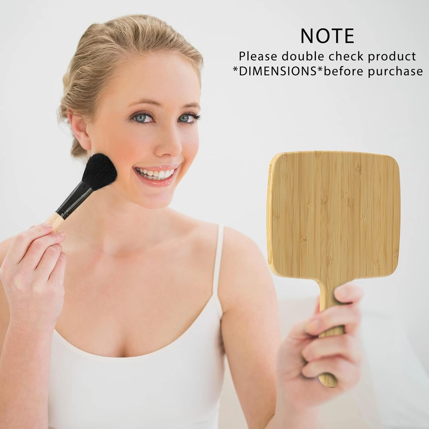 Hand Mirror,Natural Bamboo Handheld Mirror with Handle, Single-Sided Portable Travel Vanity Mirror for Men & Women,6.9" W X 9.9" L