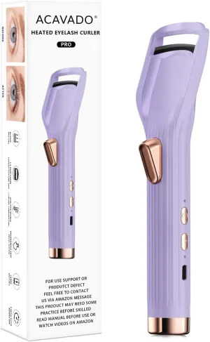 Heated Eyelash Curler Premium PRO - Fast Heat up in 8s - 24 Hours Long Lasting - Rechargeable Electric Eyelash Curler with Type-C, 2 Heat Modes, Anti-Burn Eyelid, Purple-A
