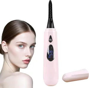 Heated Eyelash Curler,Rechargeable Electric Eyelash Curler with Eyelash Comb,LED Display,4 Temp Settings,USB Charge,Natural Curling 24H for Women Makeup Tool Gifts (Pink)