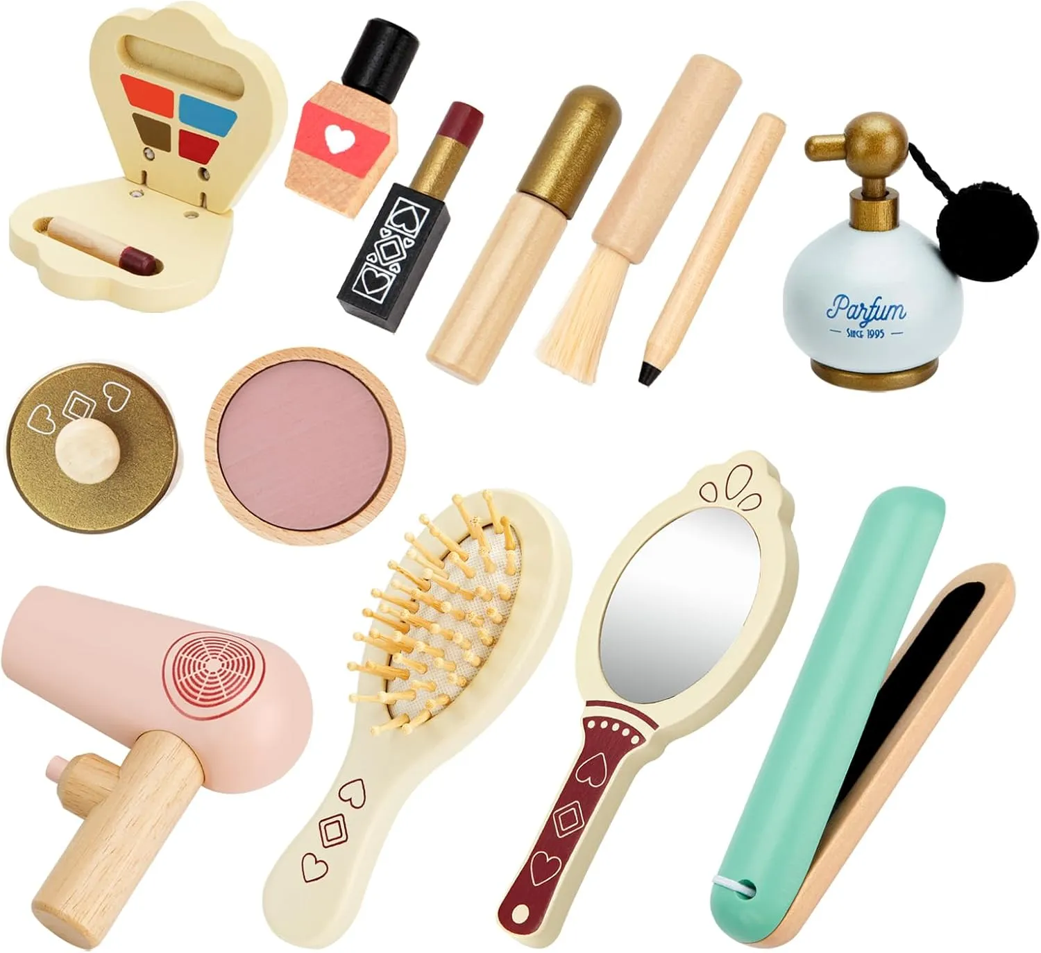 HEELWIRE Wooden Makeup Toy Set for Kids, Girls Imaginative Pretend Beauty Makeup Set Toys, Great Toys for Girls Ages 3 .