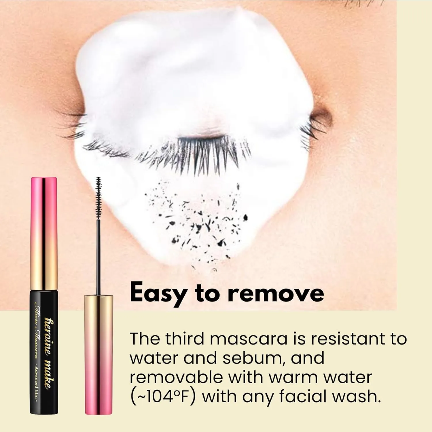 HEROINE MAKE by KISSME Micro Mascara Advanced Film, Waterproof & Long-Lasting, Ultra-Fine Brush for Precision Application, Smudge-Proof Fiber Mascara for Micro Lashes, 0.14 fl Oz, Black