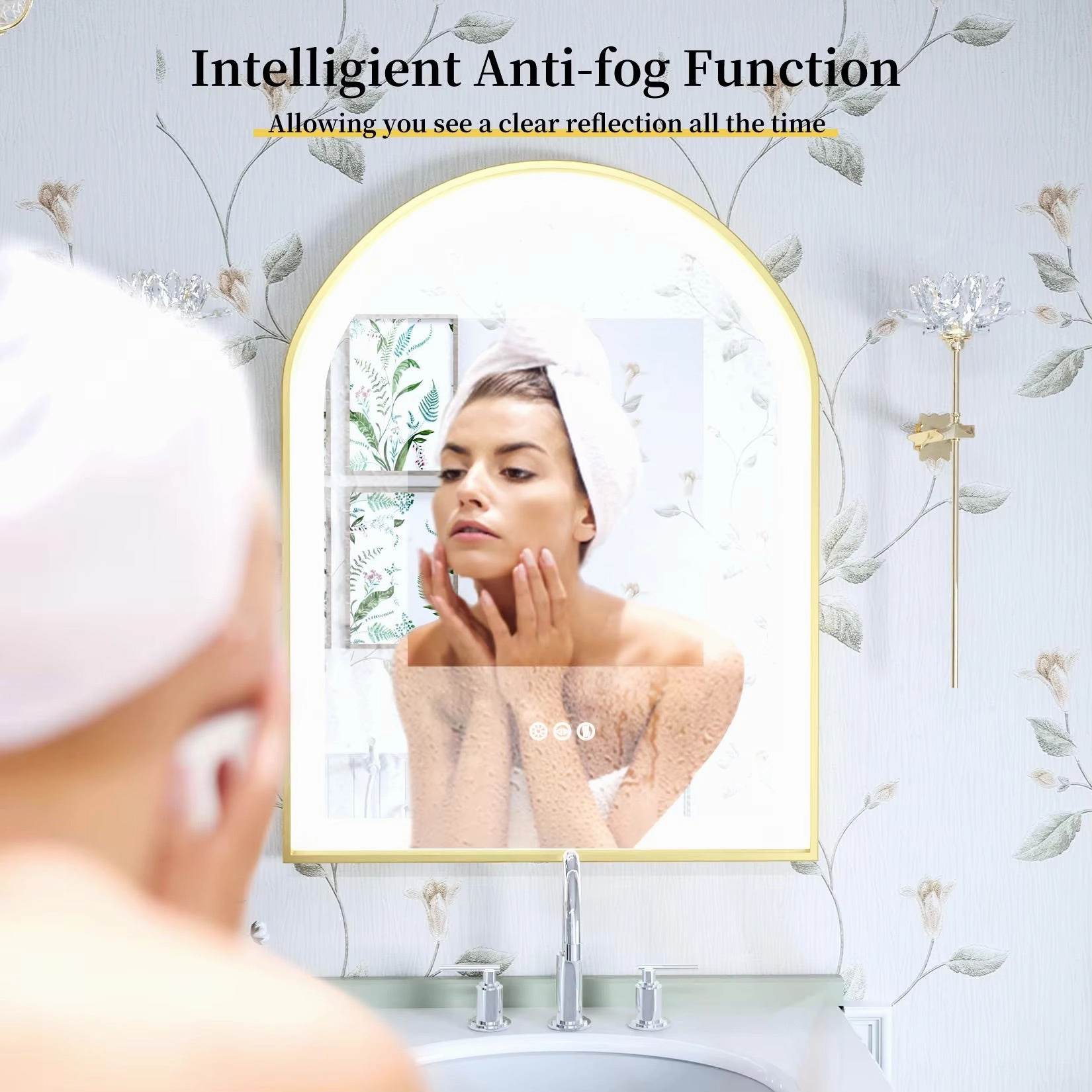 High-End LED Bathroom Mirror with Demister and Memory Function, Arch Framed, 3 Lighting Modes