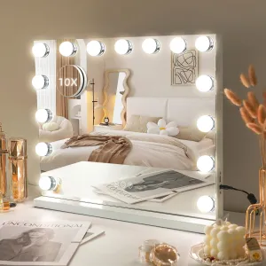 Hollywood Vanity Mirror with Lights, Lighted Makeup Mirror with 10X Magnification, Vanity Makeup Mirrors with Lights, USB Charging Port Touch Control, 14 LED Bulbs 3 Lighting Modes