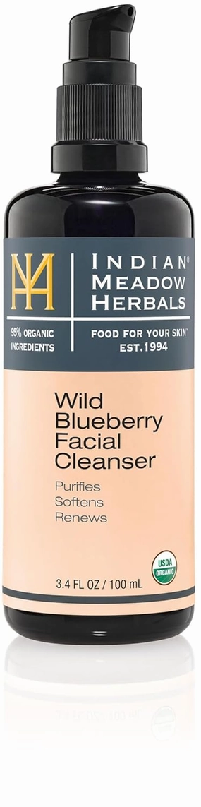 Indian Meadow Herbals Wild Blueberry Facial Cleanser (3.4oz) - Purifying Cleanser Softens, & Renews Skin – Acts as Make-Up Remover