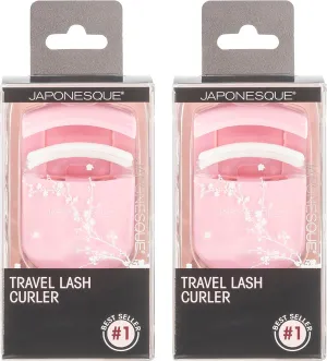 JAPONESQUE Travel Eyelash Curler, Pink, Pack of 2 - Plastic Eyelash Curlers for Travel Makeup - Comes with Bonus Replacement Lash Pad - 2 Pack