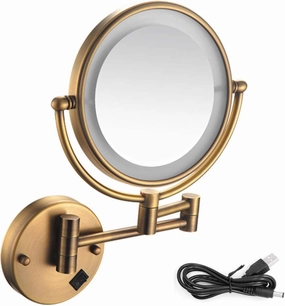 JCAKES 8 Inch Wall Mounted Makeup Mirror Lighted,Swivel Extendable Vanity Mirror On/Off Button,for Bathroom Chrome Finished (Color : Antiquecopper, Size : 5X)