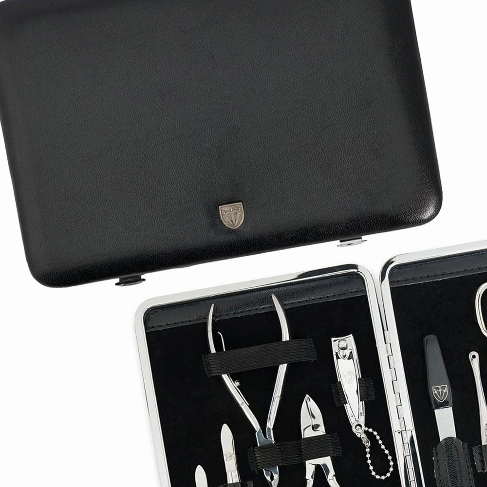 Kellermann 3 Swords Manicure Set: 11 Nail Tools in Black Faux Leather Case 58380 MC N