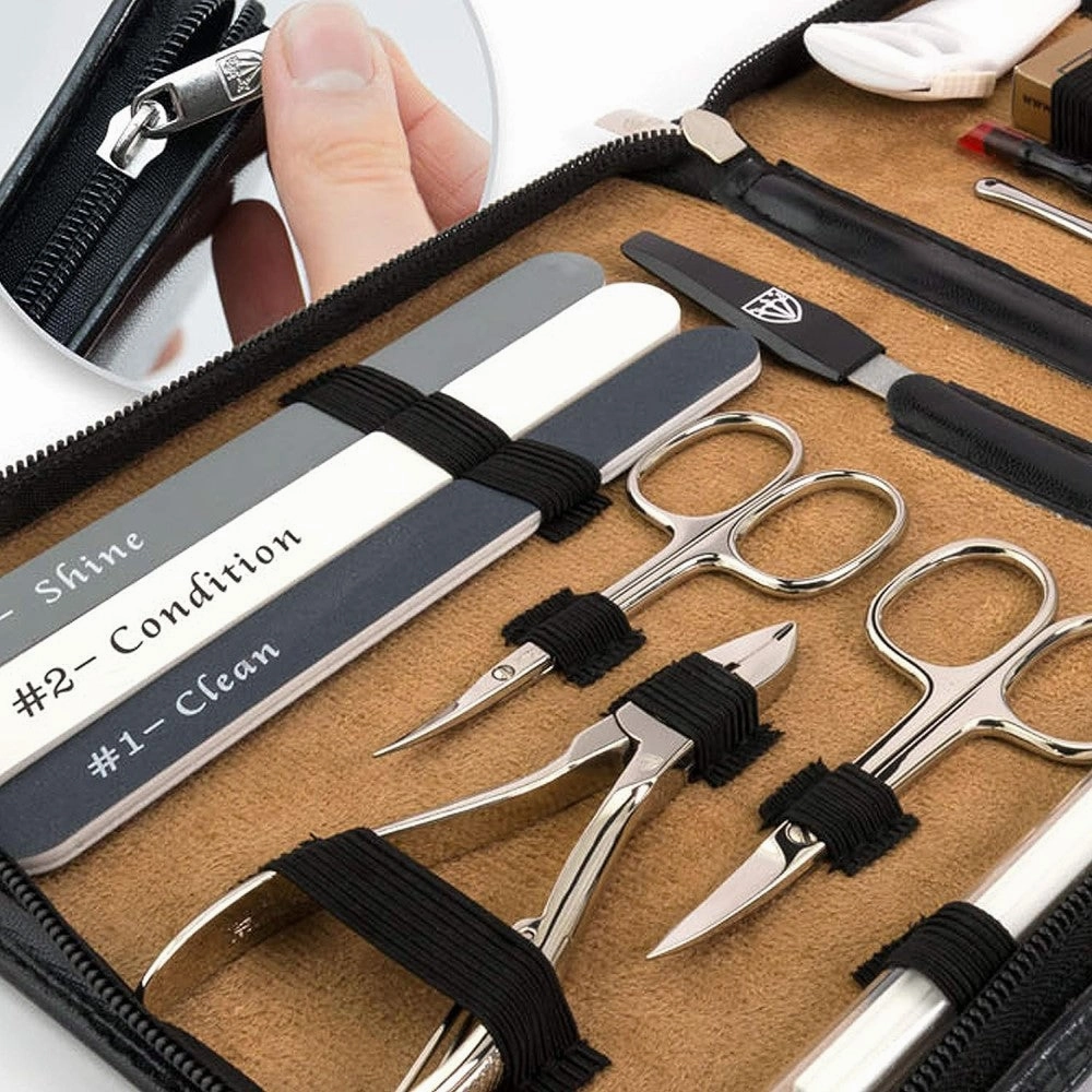 Kellermann 3 Swords Premium Mani & Pedi Grooming Set - (18 Piece) Black Case 9310 PN