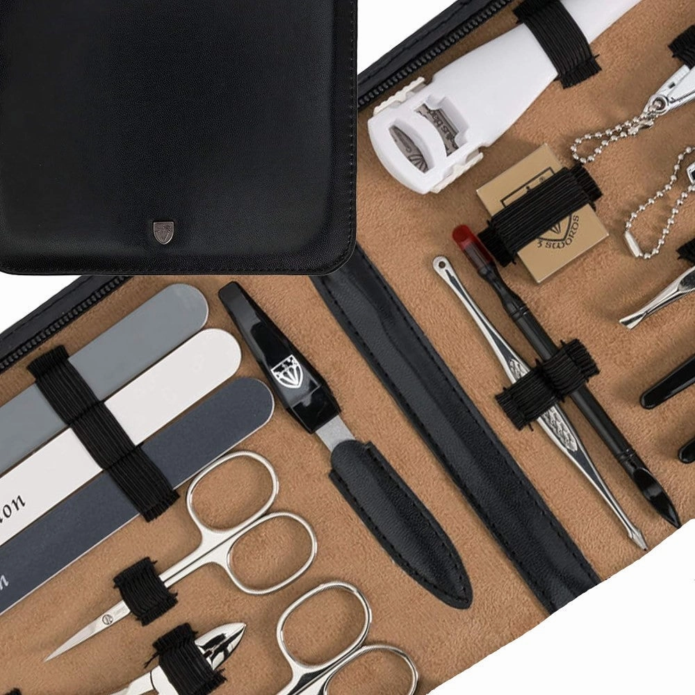 Kellermann 3 Swords Premium Mani & Pedi Grooming Set - (18 Piece) Black Case 9310 PN