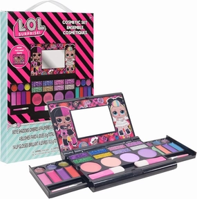 L.O.L. Surprise! Cosmetic Compact Set Includes Mirror, 14 Lip Glosses, 8 Eye Shadow, 4 Blushes & 4 Brushes Colorful Portable Foldable Makeup Beauty Kit for Girls,