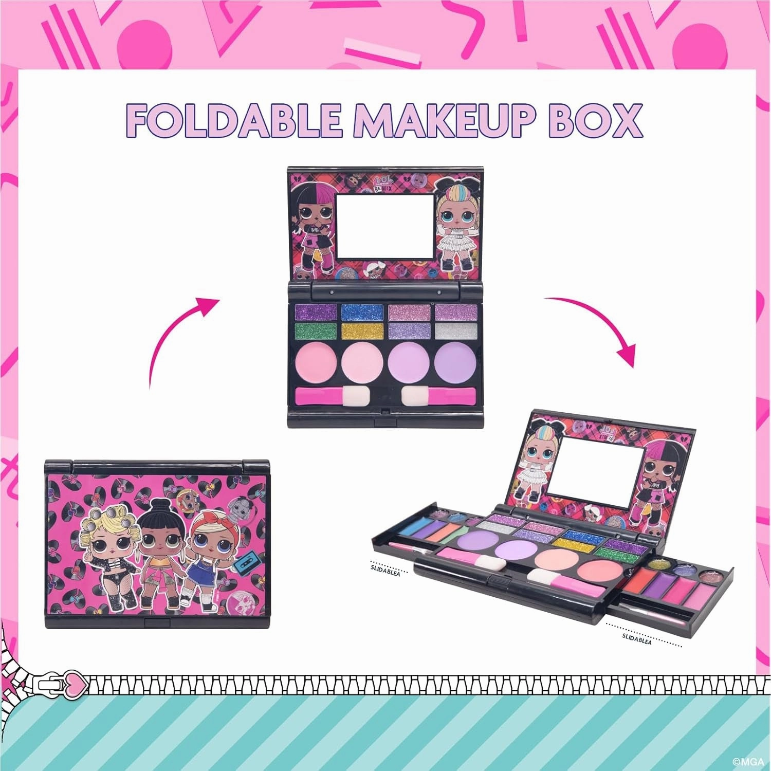 L.O.L. Surprise! Cosmetic Compact Set Includes Mirror, 14 Lip Glosses, 8 Eye Shadow, 4 Blushes & 4 Brushes Colorful Portable Foldable Makeup Beauty Kit for Girls,