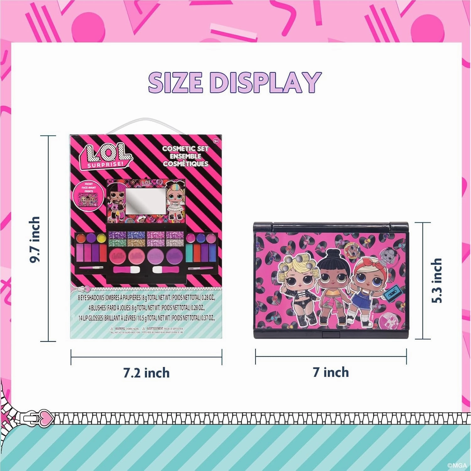 L.O.L. Surprise! Cosmetic Compact Set Includes Mirror, 14 Lip Glosses, 8 Eye Shadow, 4 Blushes & 4 Brushes Colorful Portable Foldable Makeup Beauty Kit for Girls,
