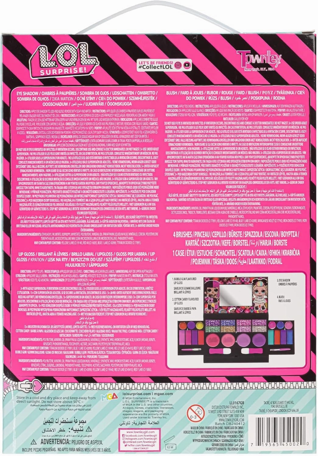 L.O.L. Surprise! Cosmetic Compact Set Includes Mirror, 14 Lip Glosses, 8 Eye Shadow, 4 Blushes & 4 Brushes Colorful Portable Foldable Makeup Beauty Kit for Girls,