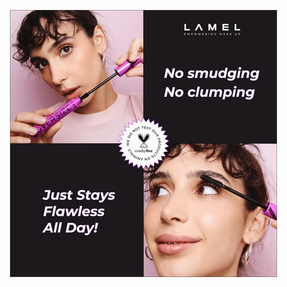 LAMEL Volume Double Oversize Mascara, Smudge Proof, Flake-Free, Vibrant Black