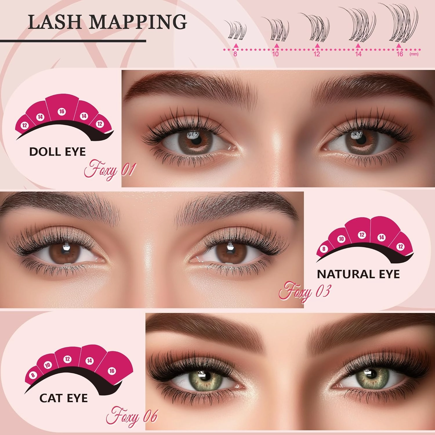 Lash Clusters Kit - Wispy Natural & Manga Spiky Lash Cluster Invisible band 8-16mm Eyelash Clusters Kit D Curl Lash Extension Kit WideSpan with Bond and Seal DIY at Home