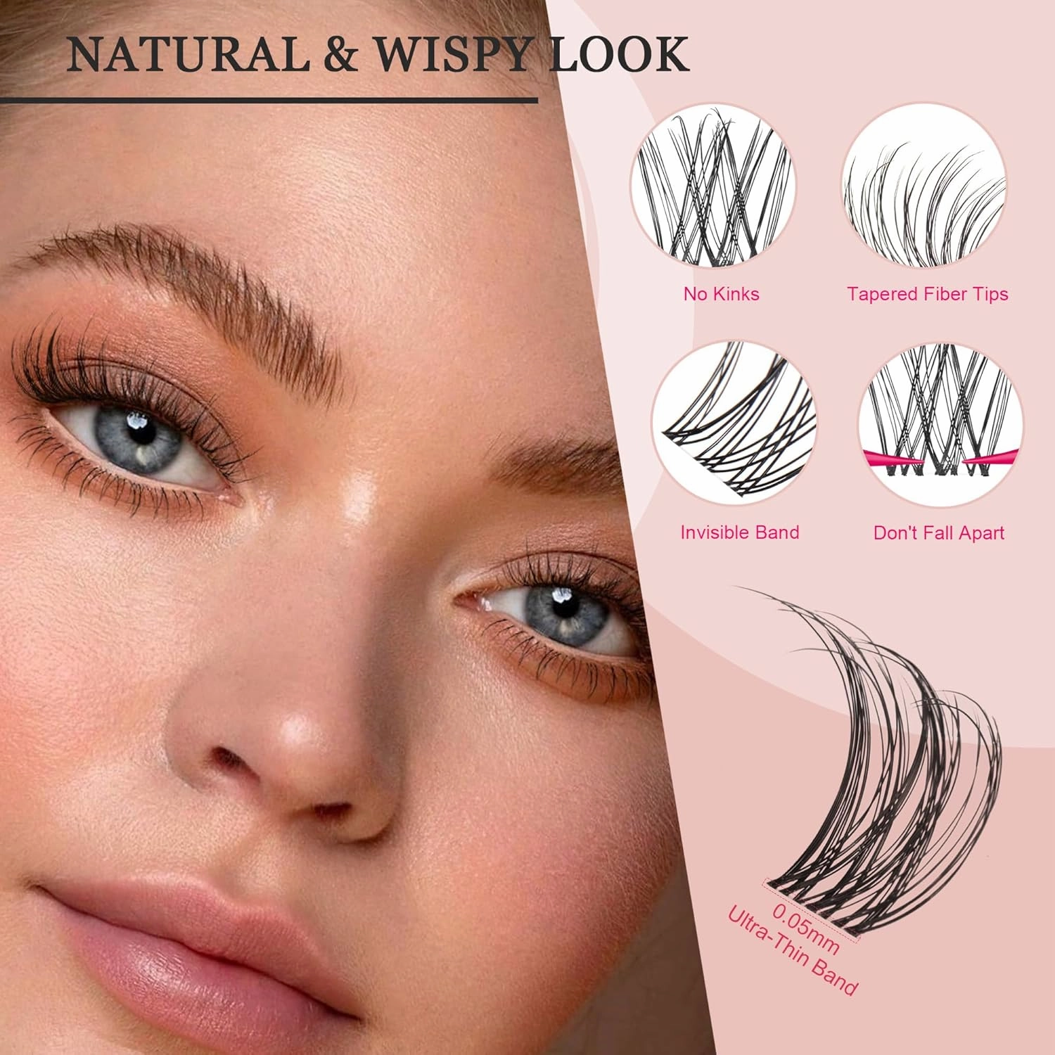 Lash Clusters Kit - Wispy Natural & Manga Spiky Lash Cluster Invisible band 8-16mm Eyelash Clusters Kit D Curl Lash Extension Kit WideSpan with Bond and Seal DIY at Home