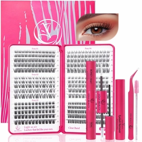 Lash Clusters Kit - Wispy Natural & Manga Spiky Lash Cluster Invisible band 8-16mm Eyelash Clusters Kit D Curl Lash Extension Kit WideSpan with Bond and Seal DIY at Home