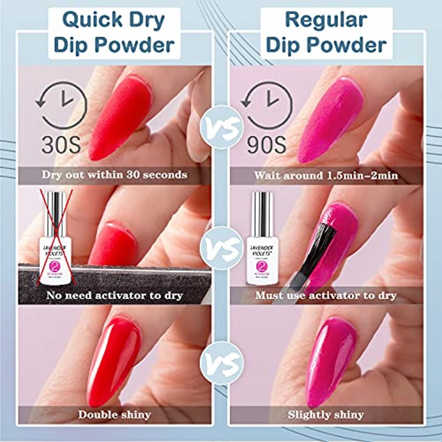Lavender Violets Dip Powder Nail Kit 0.5 oz/bot. Large Jar 20 Colors Dipping Powder-Sparkle Green, Blue, Black and Red Color with Base Top Activator n Brush Saver, Gradient Neutrals Collection K931