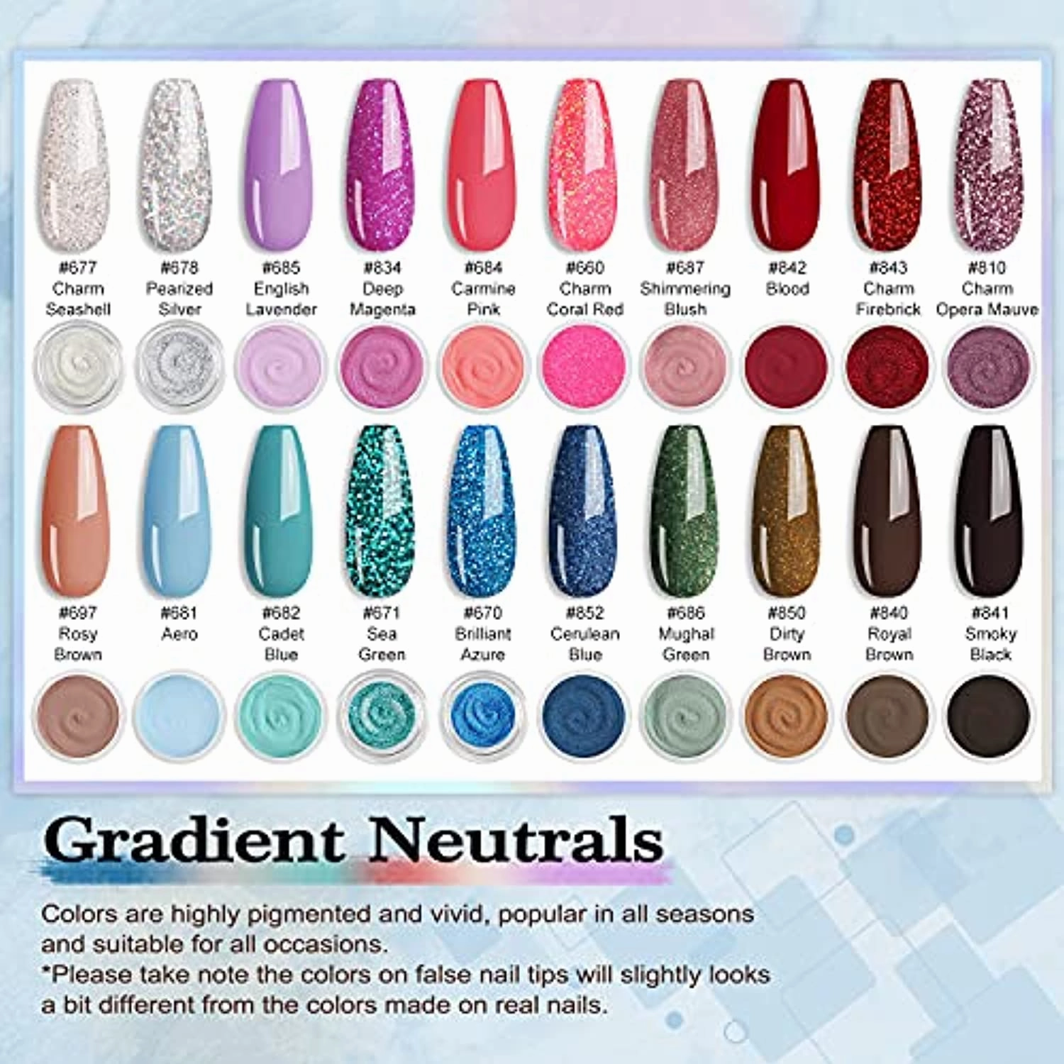 Lavender Violets Dip Powder Nail Kit 0.5 oz/bot. Large Jar 20 Colors Dipping Powder-Sparkle Green, Blue, Black and Red Color with Base Top Activator n Brush Saver, Gradient Neutrals Collection K931