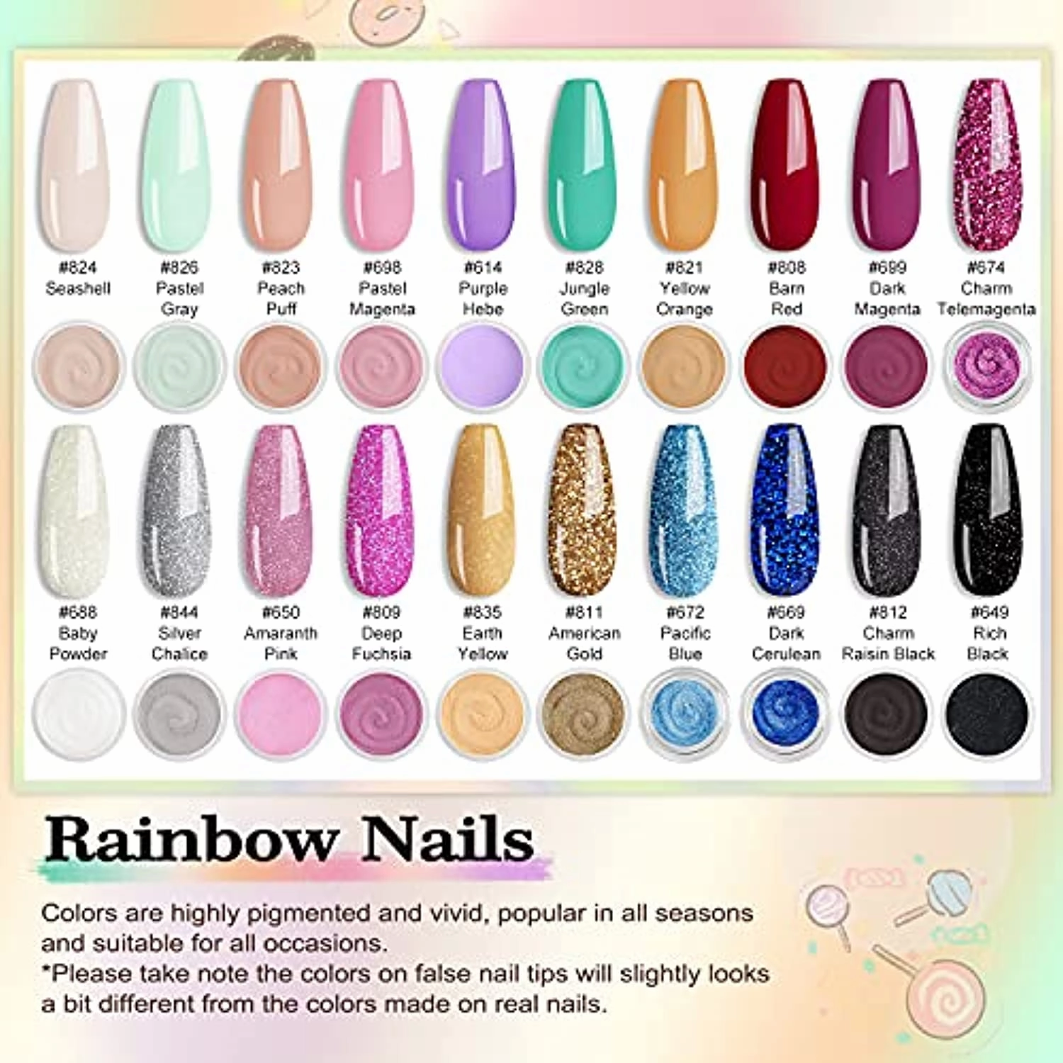 Lavender Violets Fast-Dry Dip-Powder-Nail Kit 20 Colors 0.5 oz/bot. Nude Glitter Pink and Blue Dipping Powder Set with Dip Base Activator and Top Coat, Nail File & Brush, Rainbow Nails Collection K932
